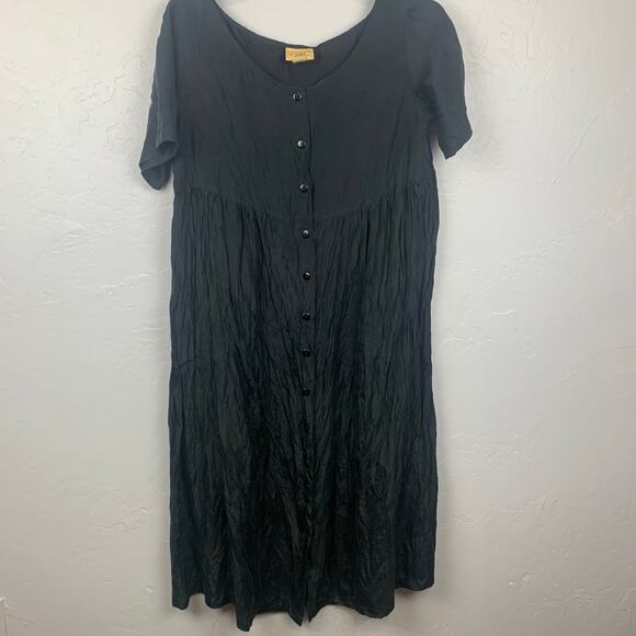 Vtg Sostanza Silk Midi Dress Womens Medium Black Lagenlook Modest Whimsigoth - Picture 1 of 8